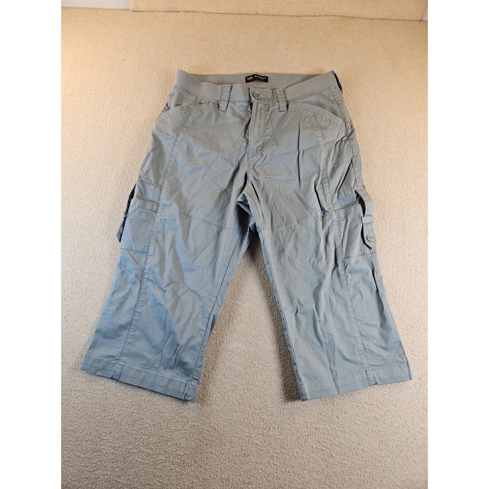 Lee Women's Size 8 Medium Gray Green Cargo Capri Pants Relaxed Fit Stretch